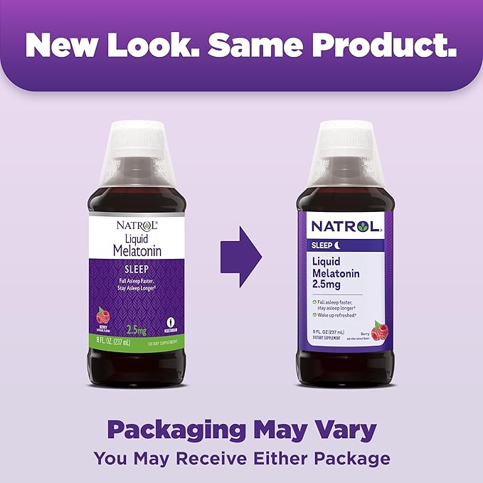Natrol Liquid Melatonin 2.5mg, Berry-Flavored Dietary Supplement for Restful Sleep, 8 Fl Oz, 23 Day Supply