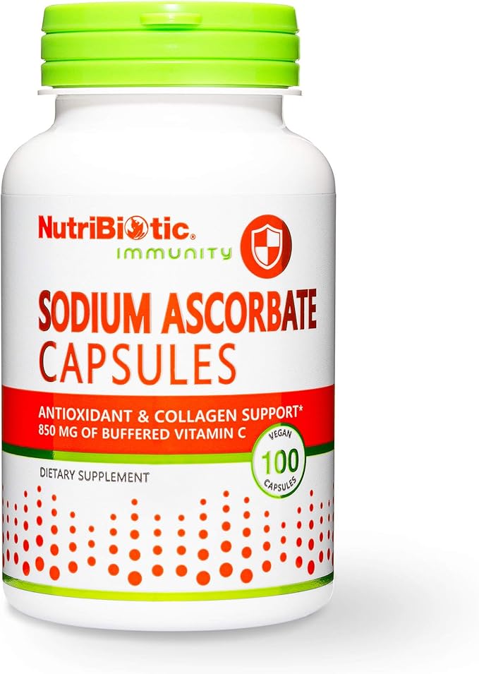 NutriBiotic - Sodium Ascorbate Buffered Vitamin C Capsules, 100 Ct | Vegan, Non-Acidic & Easier on Digestion Than Ascorbic Acid | Essential Immune Support & Antioxidant Supplement | Gluten & GMO Free