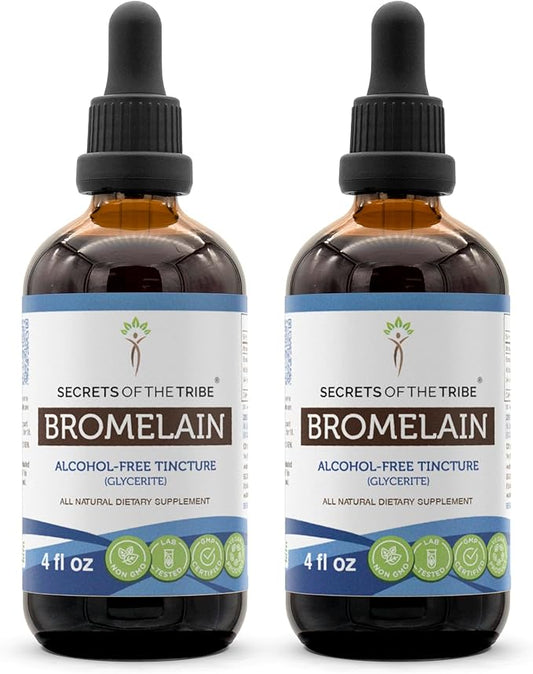 Secrets of the Tribe Bromelain Tincture Alcohol-Free Extract, Wildcrafted Bromelain, Pineapple (Ananas Comosus) (2x4 FL OZ)