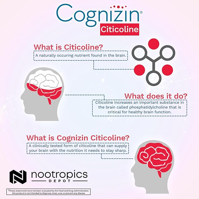 Nootropics Depot Cognizin Citicoline Capsules | 60 Count | Choline Supplement | Brain Health Supplement | Regulates Memory and Cognitive Function | Supports Attention, Focus and Recall