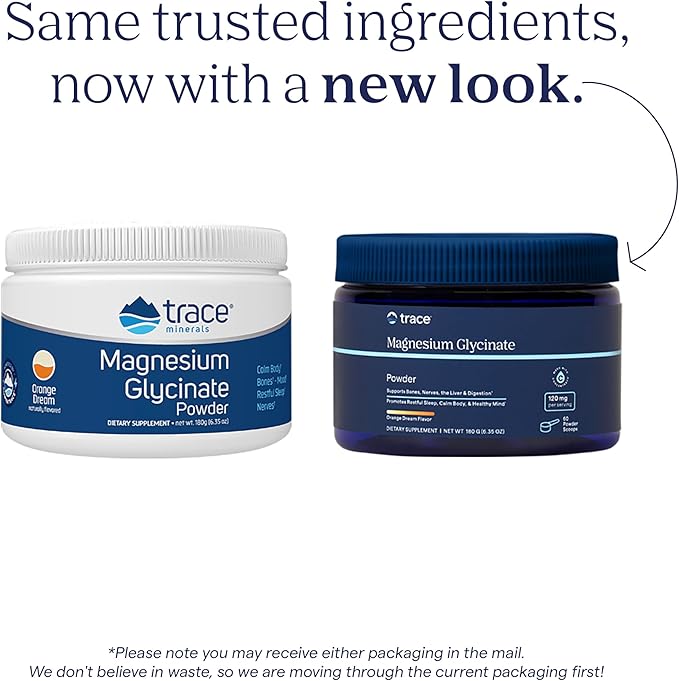Trace Minerals Magnesium Glycinate 120mg - Drink Mix for Healthy Digestion & Muscles - Immune System Support Powder - Magnesium Supplement to Aid Healthy Sleep - Orange Dream, 180g (60 Servings)