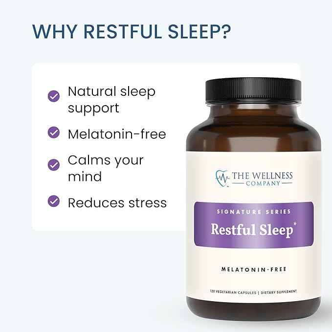 The Wellness Company Restful Sleep | 60 Capsules (1 Month Supply) | Natural Melatonin-Free Sleep Support | Non-GMO, Vegan, Gluten Free | for Gently Calming and Relaxing Mind and Body