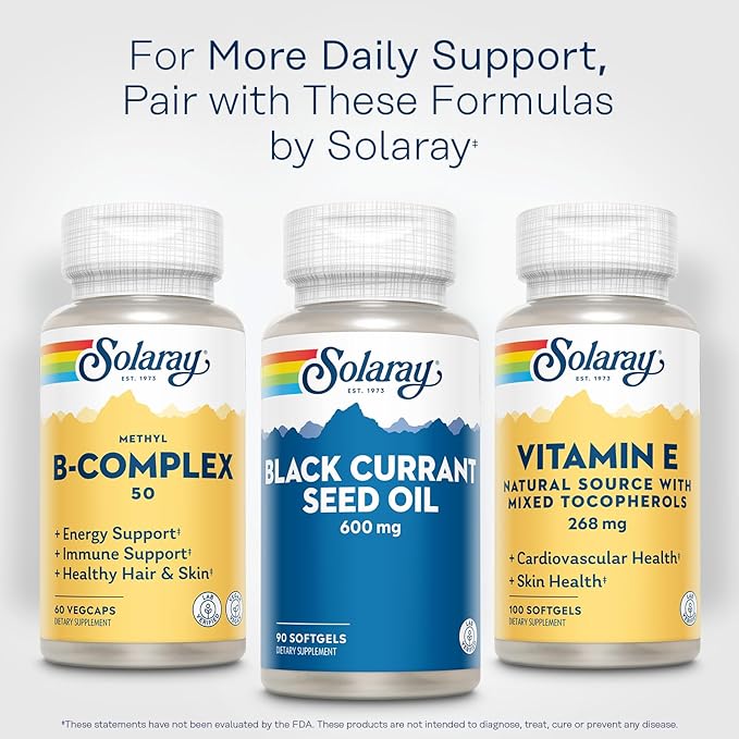 SOLARAY Black Currant Seed Oil 600 mg - Supplying Antioxidants, Gamma Linolenic Acid (GLA), Alpha Linolenic (ALA) and Linoleic Acid (LA) - Skin Health Support - 60-Day Guarantee, 90 Serv, 90 Softgels
