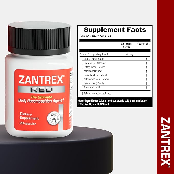 Zantrex Red Body Recomposition & Active Energy Booster Supplement | Supports Body Sculpting, Increased Focus & Workout Performance | 28 Capsules
