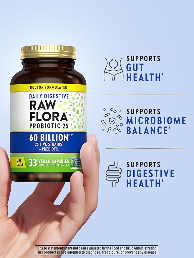 Nature's Truth Raw Flora Probiotic with Prebiotics | 60 Billion CFU | Daily Digestive Vegan Capsules | Gluten Free Supplement for Men and Women