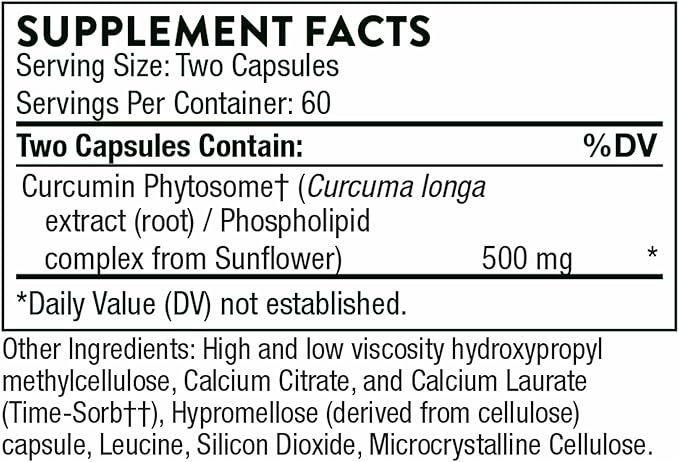 THORNE Curcumin Phytosome 500 mg (Meriva) - Sustained Release, Clinically Studied, High Absorption - Supports Healthy Response in Joints and Muscle* - 120 Capsules - 60 Servings