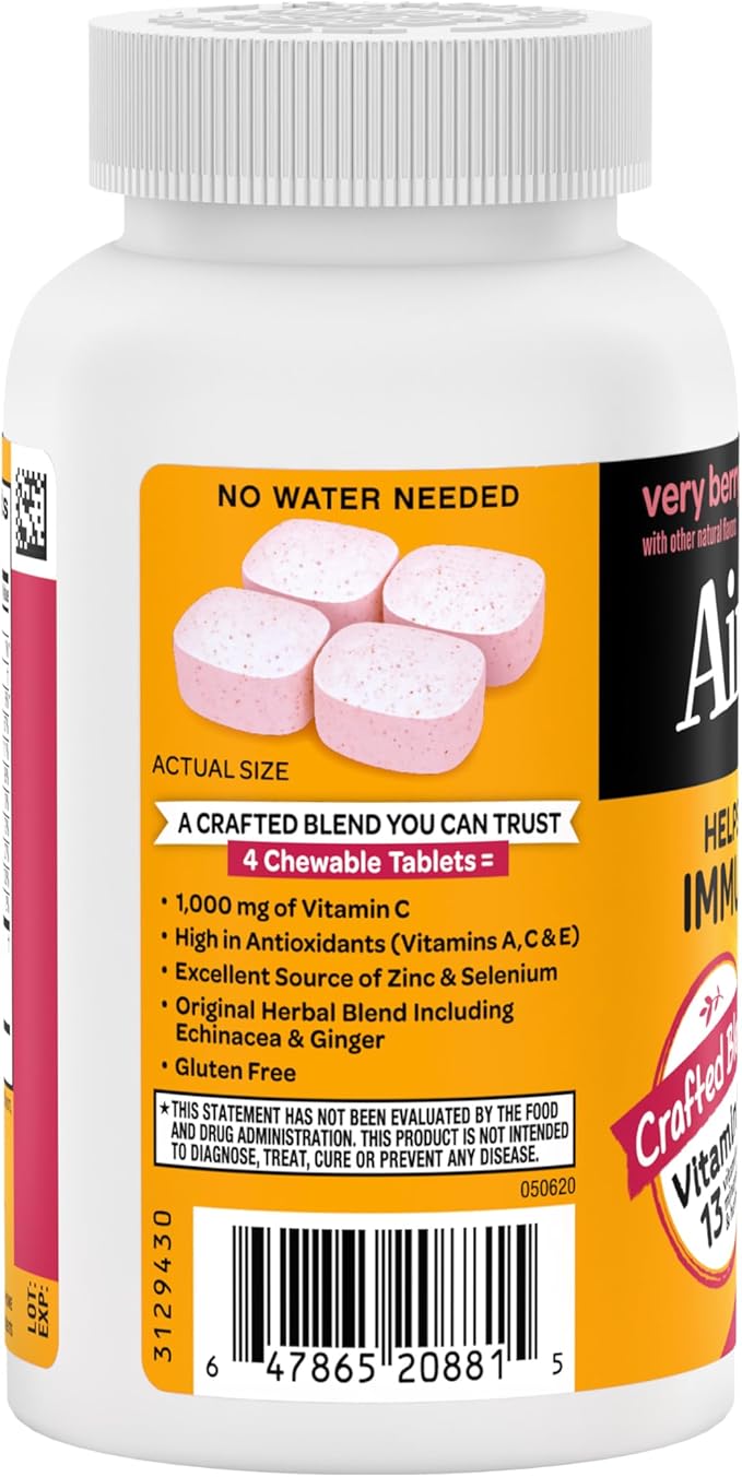 Airborne Vitamin C 1000mg (per Serving) - Very Berry Chewable Tablets (116 Count in a Bottle), Gluten-Free Immune Support Supplement, with Vitamins A C E, Zinc, Selenium, Ginger, Antioxidants