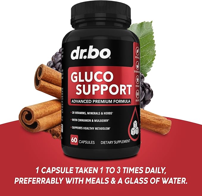 Gluco Support Supplement Capsules - Boost Metabolism Supplements, Vitamin Herbal Formula Pill - Ultra Balance Optimizer Vitamins, Chromium, Cinnamon, Bitter Melon Leaf, Gymnema, Vanadium - 60 Pills