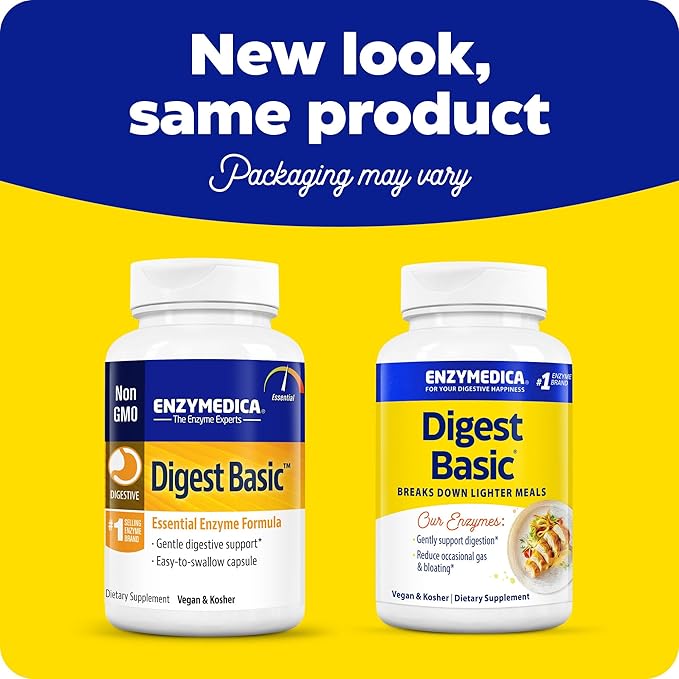 Enzymedica Digest Basic, Digestive Enzymes for Sensitive Stomachs, Offers Fast-Acting Gas & Bloating Relief, 180 Count