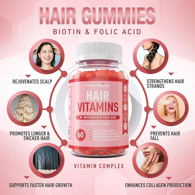 Purely Optimal Premium Multi Collagen Peptides Capsules (Types I, II, III, V, X) + Premium Hair Vitamins Supplement-Gummy Vitamins w/Biotin, Folic Acid, Vitamins A&D