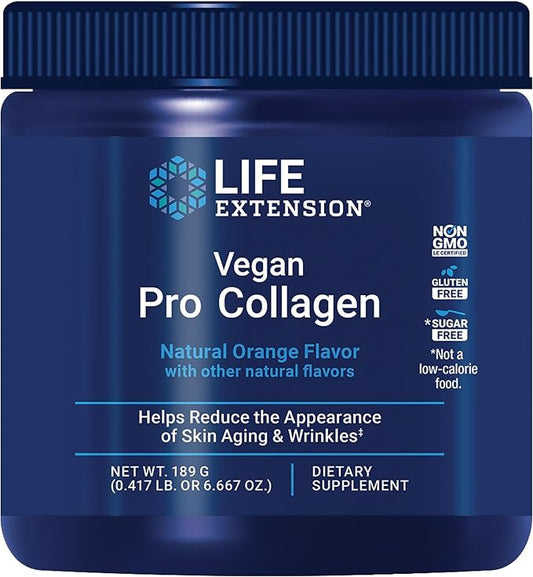Life Extension Vegan Pro Collagen, Collagen Builder Support, Skin Health, Type I Collagen Amino acids, gotu kola, Vitamin C, Gluten-Free, Non-GMO, Vegan, 30 Servings
