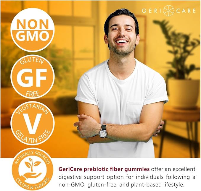 GeriCare Prebiotic Digestive Support Gummies – Berry Flavor, 72 Count, Plant-Based Fiber for Gut Health & Regularity, Non-GMO, Gluten-Free, Vegan, Fiber Supplement to Supports Regular Digestion