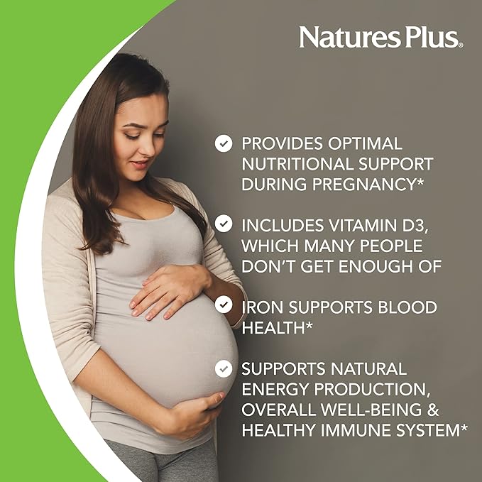 NaturesPlus Ultra Prenatal Multivitamin - 800 mcg Folate, 90 Vegetarian Tablets - Prenatal Supplement with Iron, Iodine, Calcium & B-Complex Vitamins - Gluten-Free - 45 Servings