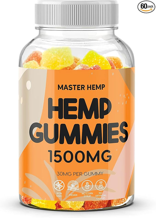 Organic Hemp Gummies Advanced Extra Strength - High Potency Best Sleep Gummy for Adults - Low Sugar Candy Zero ÇBĎ Oil, Made in USA