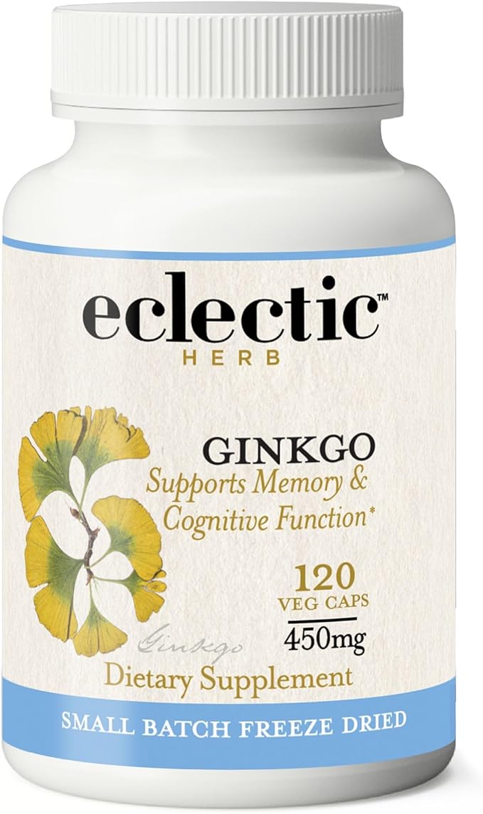 Eclectic Institute Raw Freeze-Dried Ginkgo | Circulatory Support, Supports Brain Function, Concentration & Memory | 120 CT