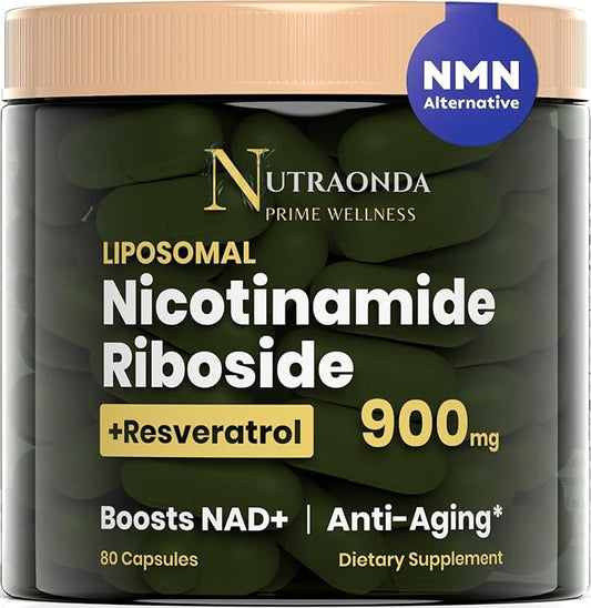 Liposomal Nicotinamide Riboside 900mg Resveratrol & Quercetin – NAD Supplement Plus for Anti Aging, Cellular Energy & Improve Health- 80 Capsules