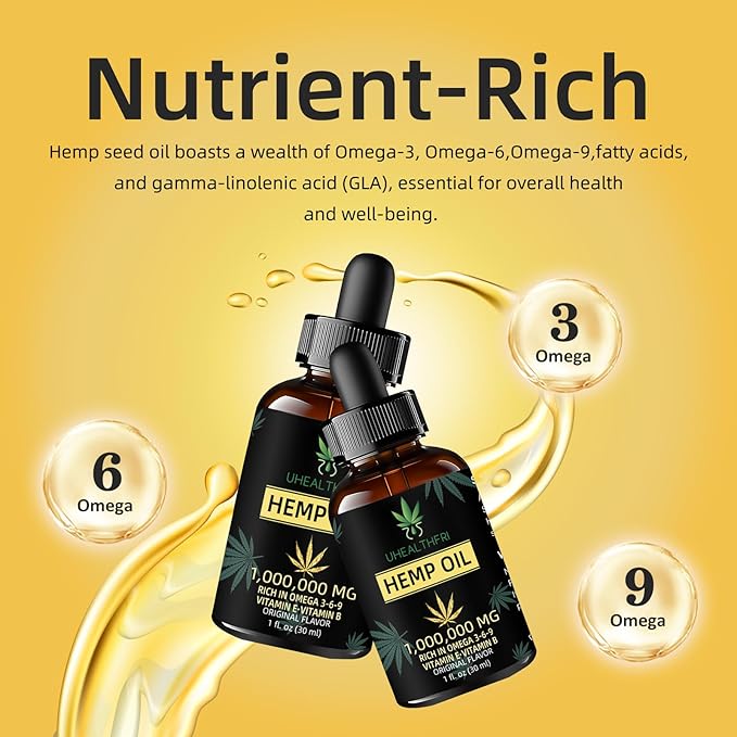 Hemp Oil, Pure Organic Hemp Seed Oil Drops, Non-GMO, Vegan Hemp Extract Oil Tincture with Omega 3, 6, 9 of 4 Pack