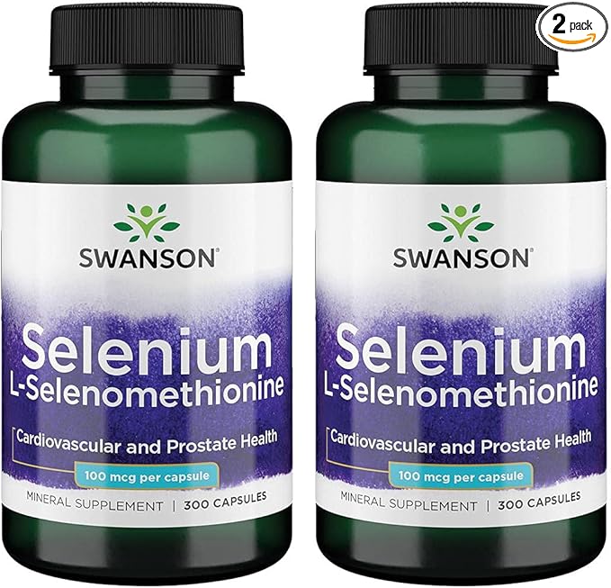 Swanson Selenium (L-Selenomethionine) - Herbal Supplement Promoting Heart Health & Prostate Health - May Support Immune System & Thyroid Health - (300 Capsules, 100mcg Each) (2 Pack)