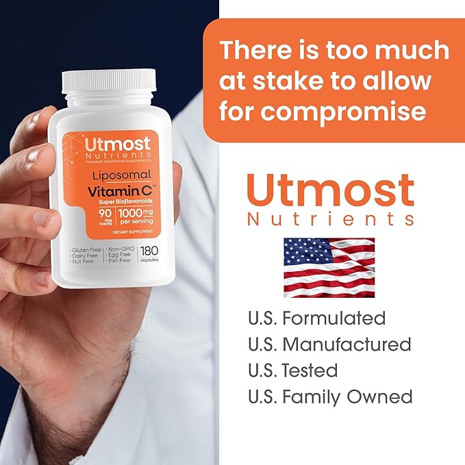 Liposomal Vitamin C - 1000MG VIT C & 100MG Super Bioflavonoid Complex for Enhanced Wellness | Antioxidant Supplement with Natural Raw Ingredients for Adults | Advanced Support | Non-GMO (180 capsules)