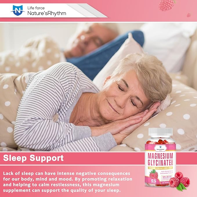 Nature‘s Rhythm Magnesium Gummies 500mg - 65 Ct | Magnesium Glycinate Supplements for Relaxation, Stress Relief, and Sleep for Adults & Kids Tasty and Tangy Raspberry Flavor