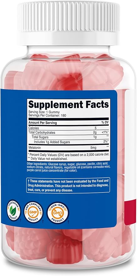 Nutricost Melatonin 5mg, 180 Gummies, Strawberry Flavored - Gluten Free, Non-GMO, No Corn Syrup