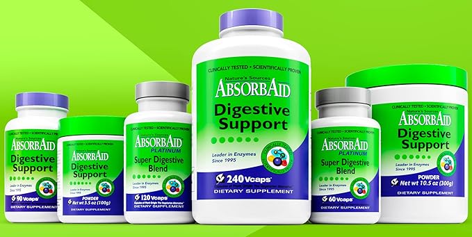 AbsorbAid Digestive Enzymes 240 vCaps, Proven to Increase Vital Nutrient Absorption by up to 71%