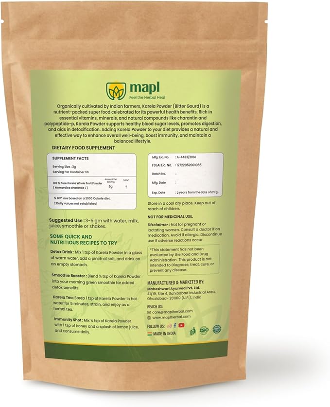 MAPL Bitter Melon Gourd (Karela) Powder 7.05 Ounces – A Versatile Herbal Powder for Daily Wellness, Digestive and Dietary Support