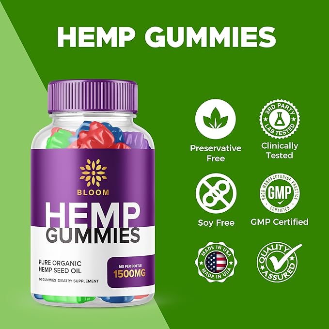 (5 Pack) Bloom Hemp Gummies - Official Formula - Bloom Gummies with Hemp Advanced Strength Performance Hemp Blend Formula, Big Size Bloom Gomitas with 25mg Hemp Extract, Great Taste (300 Gummies)