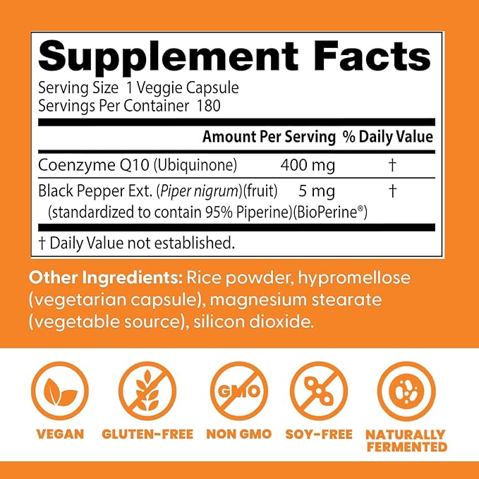 Doctors Best High Absorption CoQ10, Heart & Energy Support, USP Verified, Naturally Fermented CoQ10, Non-GMO Gluten Free, Soy Free, Vegan 180 Veggie Caps