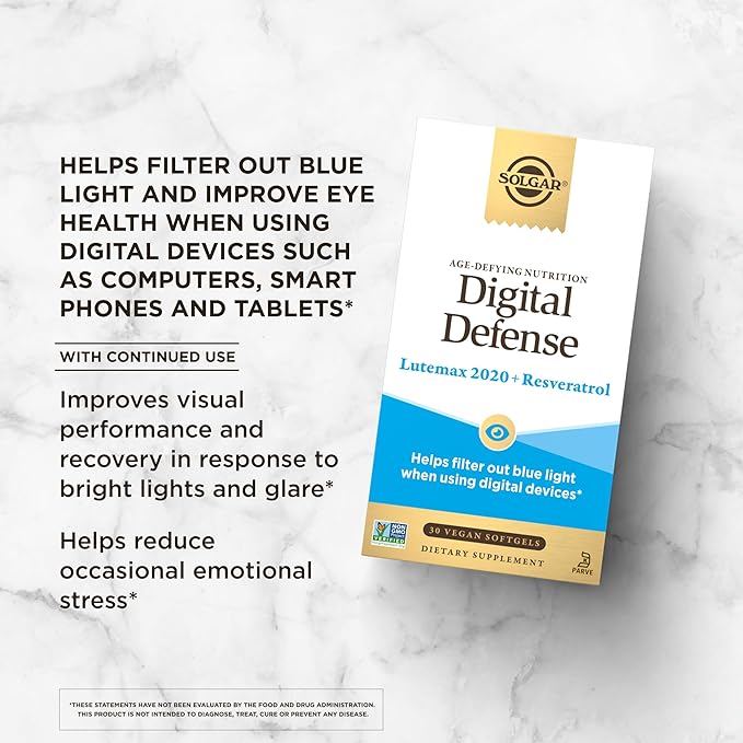 Solgar Digital Defense Eye Vitamin and Mineral Supplement, Support Eye Health with Vitamin C, Zinc & Resveratrol Supplement, Lutein and Zeaxanthin, Age-Defying Nutrition for Adults, 30 Servings