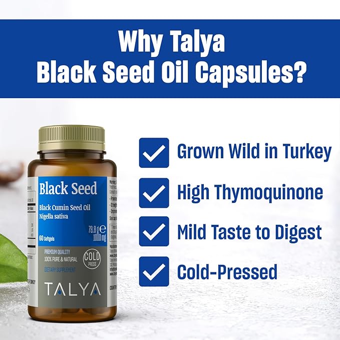 Black Seed Oil Softgel with High Thymoquinone - Immune Support - Digestive Health - Brain Function - Joint Mobility - Cold-Pressed from Non-GMO Turkish Black Cumin Nigella Sativa Seeds