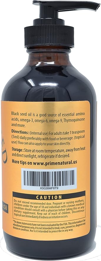 PRIME NATURAL Organic Black Seed Oil 8oz | Cold Pressed Unrefined High Thymoquinone 1.7% USDA Certified | Turkish Origin Potent Pure Nigella Sativa Liquid | Vegan Omega 3 6 9, Antioxidant