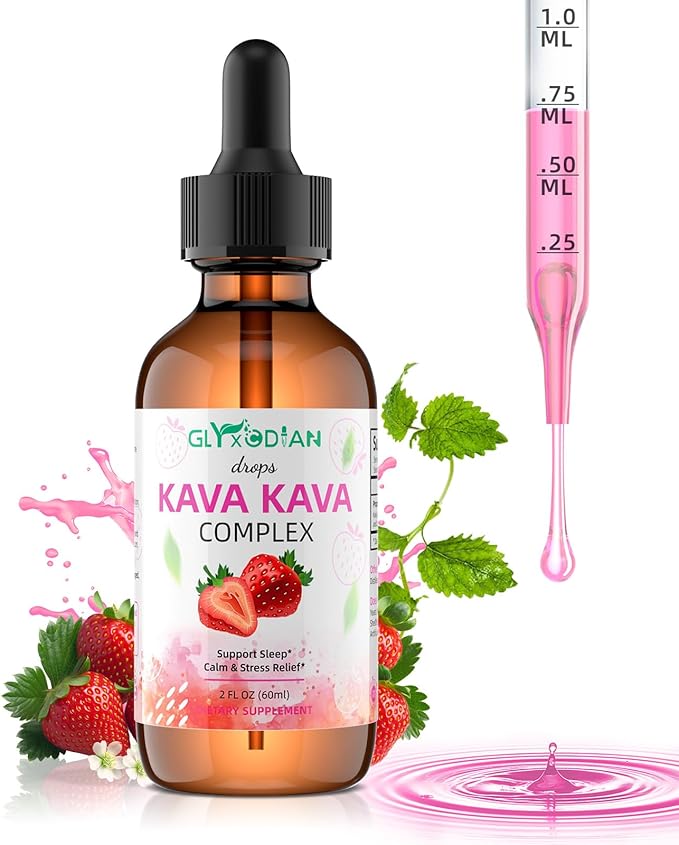 Kava Kava Root Liquid Drops: Kava Extract Supplement Calmness Relaxation Stress Relief Sleep Support High Potency Vegan Fast Acting Herbal with Kavalactones for Balanced Mood Alcohol Free Non-GMO
