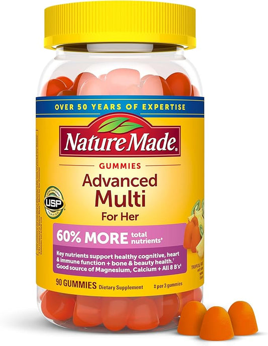 Nature Made Advanced Multivitamin Gummies for Her with Magnesium Citrate, Calcium & All 8 B Vitamins, Multivitamin for Women, 90 Gummies, 30 Day Supply