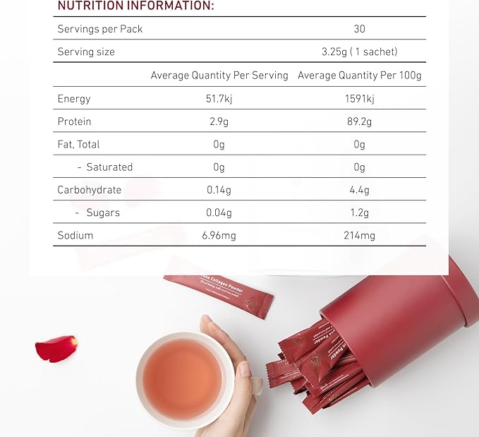 Unichi Rose Collagen Peptides Powder, Hydrolysed Marine Collagen Type I, III with Vitamins A, C, E in Rose Petal Powder for Hair, Nails and Skin Health, 0 Sugar, 0 Fat, Rose Petal Flavour, 30 Servings