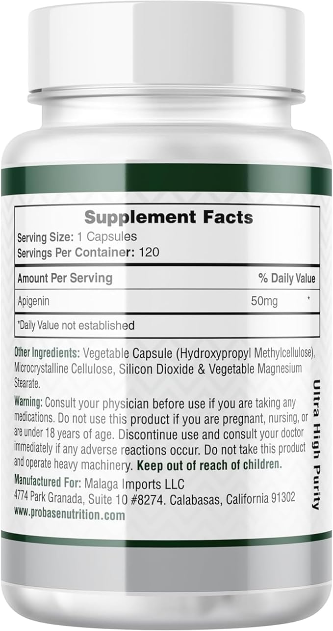 Ultimate Apigenin Capsules 50mg - Non-GMO, Vegan, Gluten Free - 4 Month Supply - Herbal Relaxation Support Formula