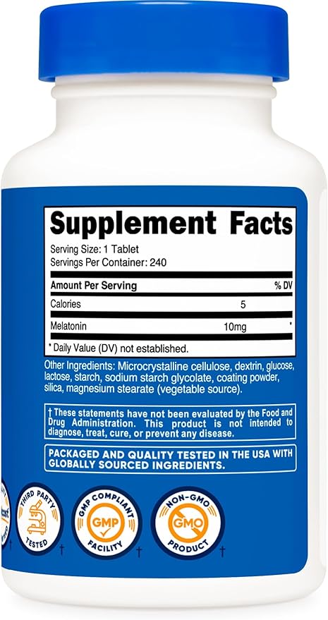 Nutricost Melatonin 10mg, 240 Tablets - 10mg Per Serving, Non-GMO, Gluten Free
