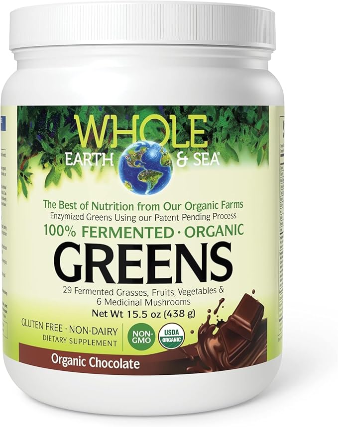 Whole Earth & Sea from Natural Factors, Organic Fermented Greens, Vegan Whole Food Supplement, Chocolate, 15.5 Oz