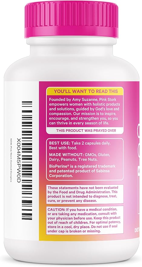 Pink Stork Cortisol Complex - Organic Ashwagandha, Omega 3 DHA, Saffron - Mood Balance, Stress Management, Energy Levels for Women - 60 Count