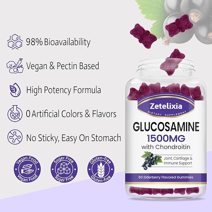 2 Pack Glucosamine Chondroitin Gummies, Glucosamine Chondroitin with MSM, Elderberry, Turmeric - Joint Support Supplement for Adults, Men & Women, Elerberry Flavor 120 Count