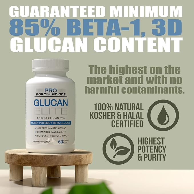 Glucan Elite – 85% Beta 1,3D Glucan 500mg - 60 vcaps | 85% Minimum Active 1,3 Linkage Ultra-Potency Beta Glucan – Highest Bioavailability with BGF-Immune (Pack of 3)