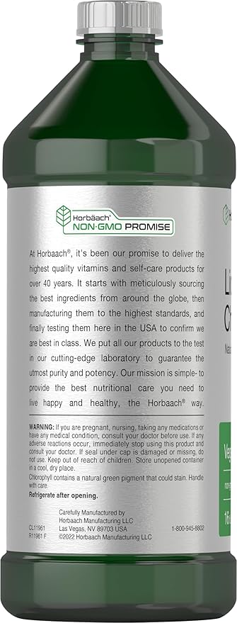 Horbäach Chlorophyll Liquid Drops | 100mg | 32 oz (2 x 16 oz Bottles) | Natural Peppermint Flavor | Vegetarian, Non-GMO, Gluten Free Supplement