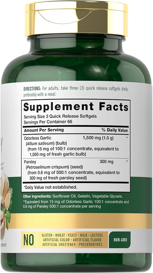 Carlyle Odorless Garlic & Parsley 1800mg | 200 Softgels | Non-GMO, Gluten Free Supplement