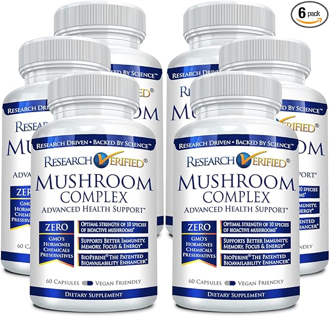 Research Verified Mushroom Complex - Support Immunity, Boost Antioxidants, Improve Cognitive Function - 10 Mushrooms Including Reishi, Maitake, and Shiitake - 360 Capsules - Vegan