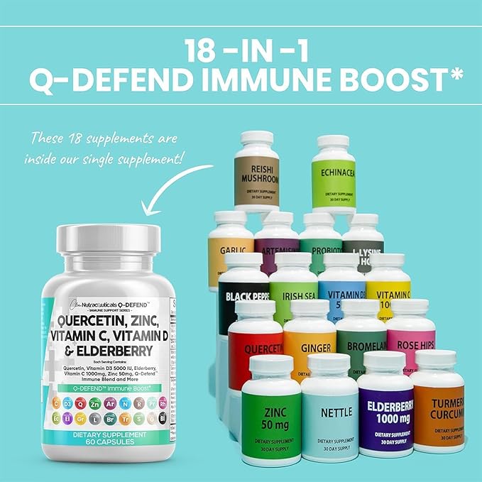 Clean Nutraceuticals Quercetin Zinc Vitamin C Vitamin D Bromelain Elderberry - Immune Defense Support Supplement Adults w Artemisinin, Sea Moss, Echinacea, Garlic Allergy Relief (5pack)