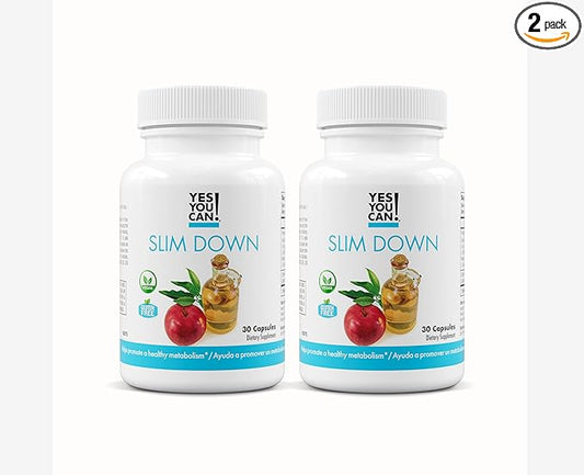 Yes You Can! Slim Down Dietary Supplements - with African Mango, L-Carnitine, Apple Cider Vinegar, Green Tea Extract, and Caffeine derived from Guarana Seed Extract, 60 Capsules/2 Month Supply