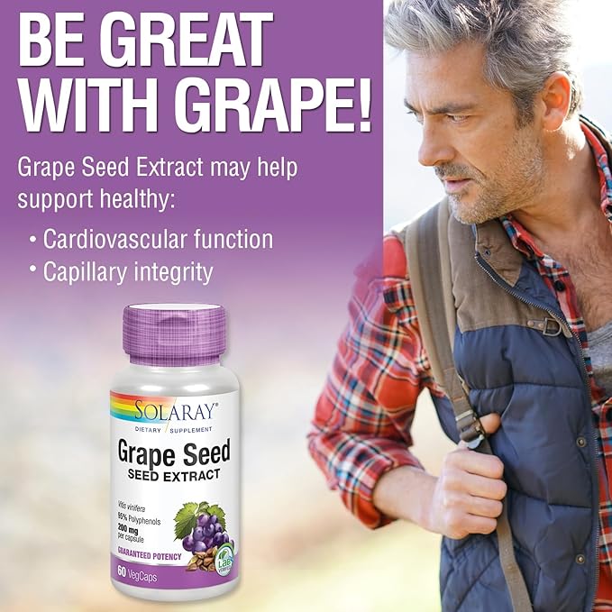 SOLARAY Grape Seed Extract 200 mg Plus Bioflavonoid Complex | Healthy Cardiovascular & Blood Vessel Support | 60 VegCaps
