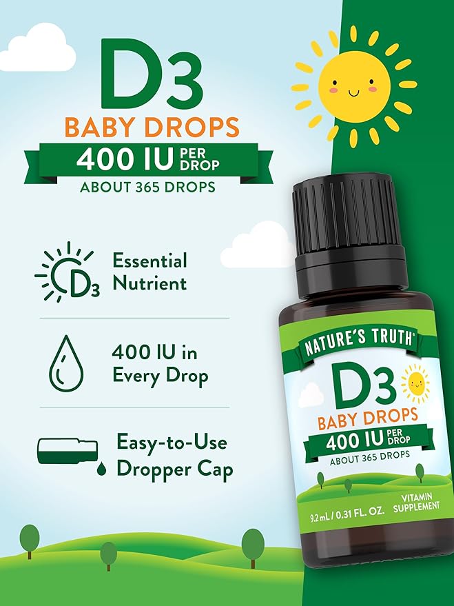 Nature's Truth Vitamin D Drops for Infants | 400 IU | 9.2 mL | D3 for Kids | Vegetarian, Non-GMO & Gluten Free Supplement