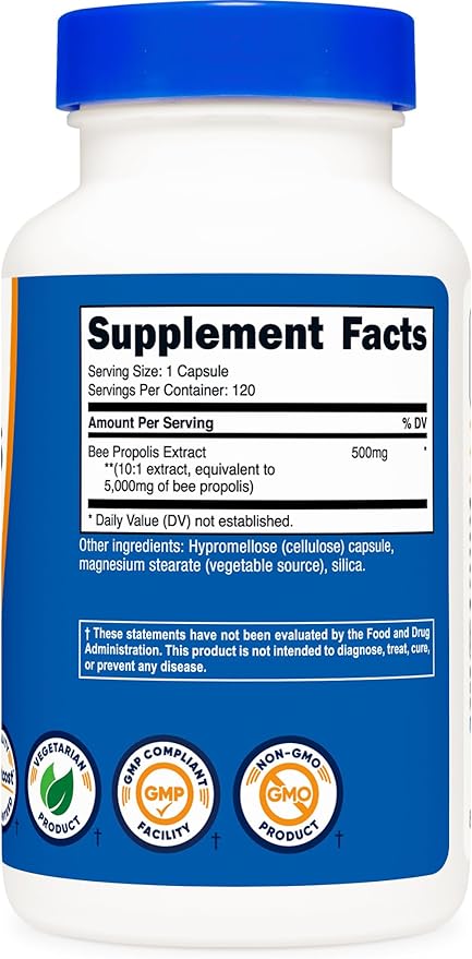 Nutricost Bee Propolis 10:1 Extract 5,000mg Equivalent, 120 Capsules - Gluten Free, Non-GMO, Vegetarian Dietary Supplement, from 500mg of 10:1 Extract
