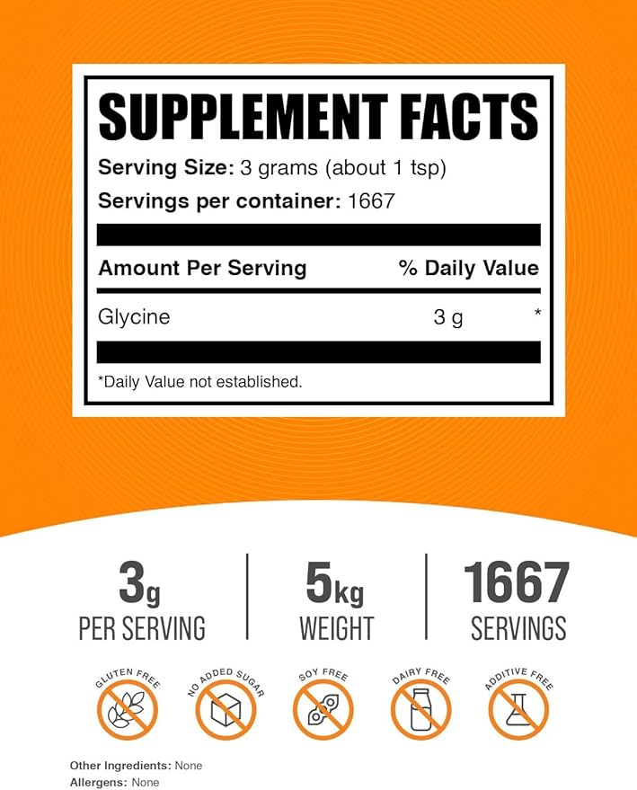 BulkSupplements.com Glycine Powder - Glycine Supplements, Amino Acid Supplement - Unflavored & Gluten Free, 3g per Serving, 1kg (Pack of 5) (11 lbs)